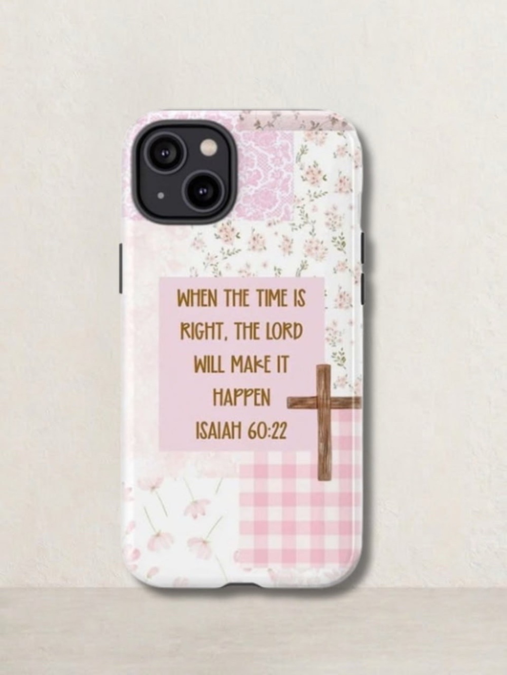 Pink Floral Cross Phone Case with Isaiah 60:22 - Pink